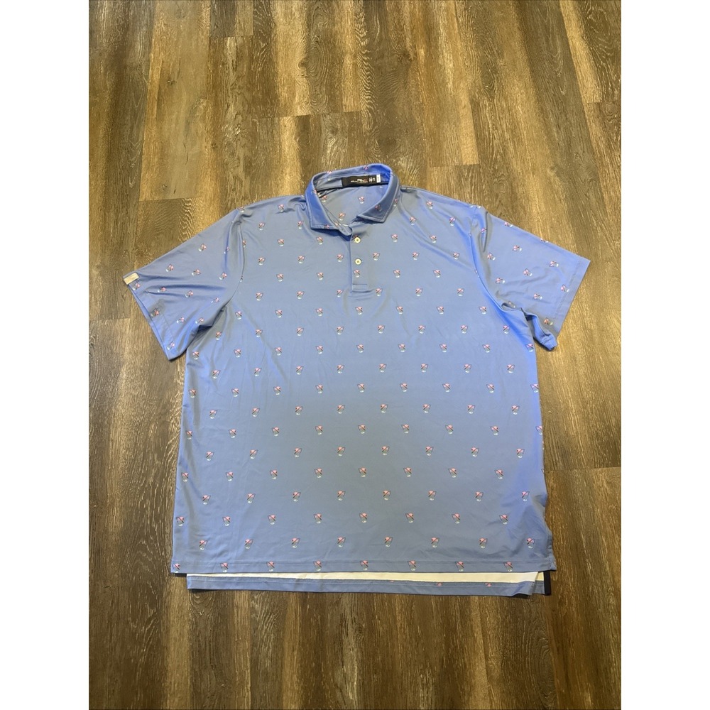 RLX Ralph Lauren Men's XXL Performance Polo Shirt Fishing Flamingo Blue